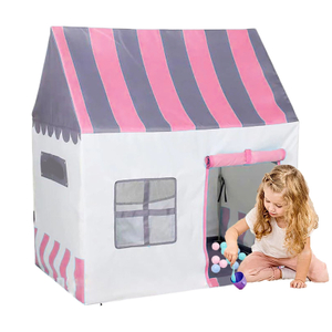 Pink Grey Stripe Sweet Hose Tent Polyester Cover And PVC Poles
