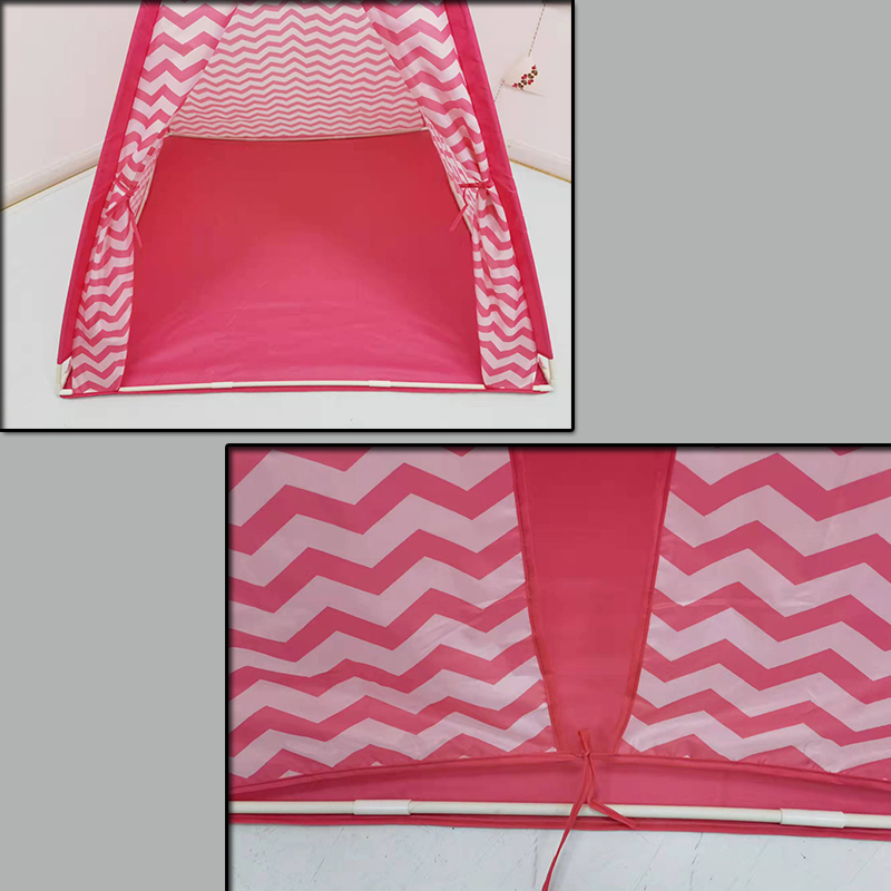 Portable Foldable Pink Wavy Line Kids Teepee Play Tent With PVC Poles 