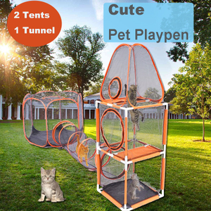 Outdoor Cat Enclosures Cage Tent Pet Play House 3 Levels of Jumping Tower Hexagon Tent With 1 Tunne