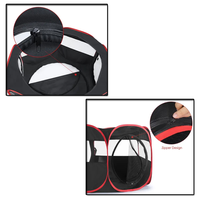 6 Panels Portable Pet Playpen Tent Dog Cat Kennel Crate Cage Enclosure With Tunnel
