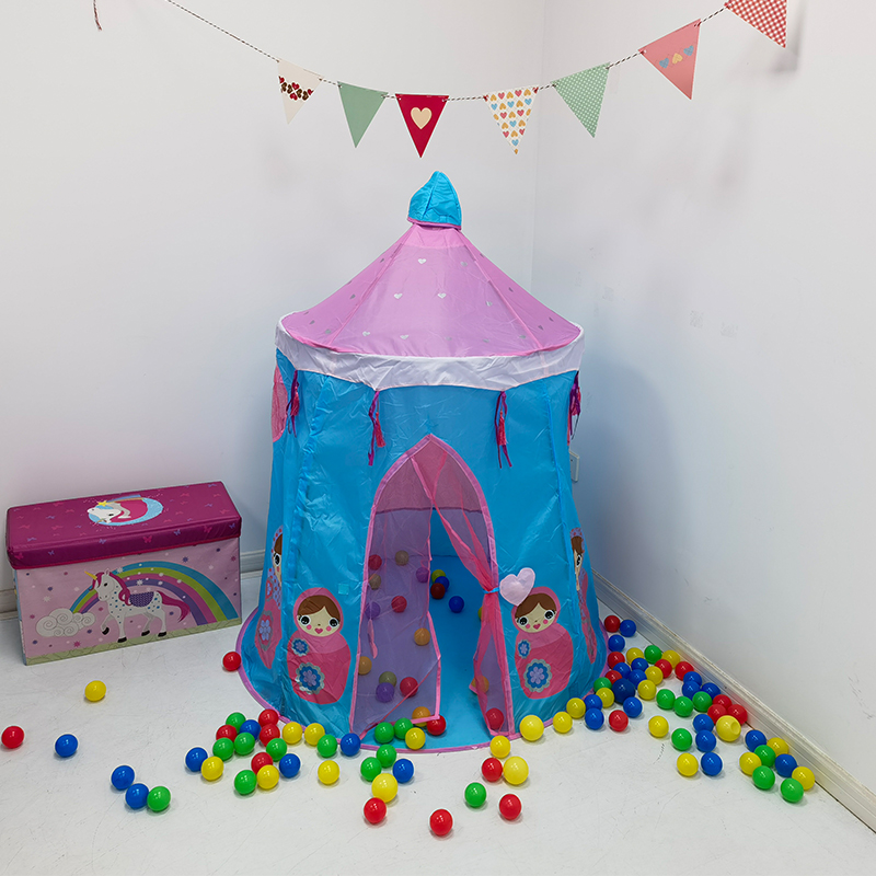 Blue princess castle play tents with mesh door and window