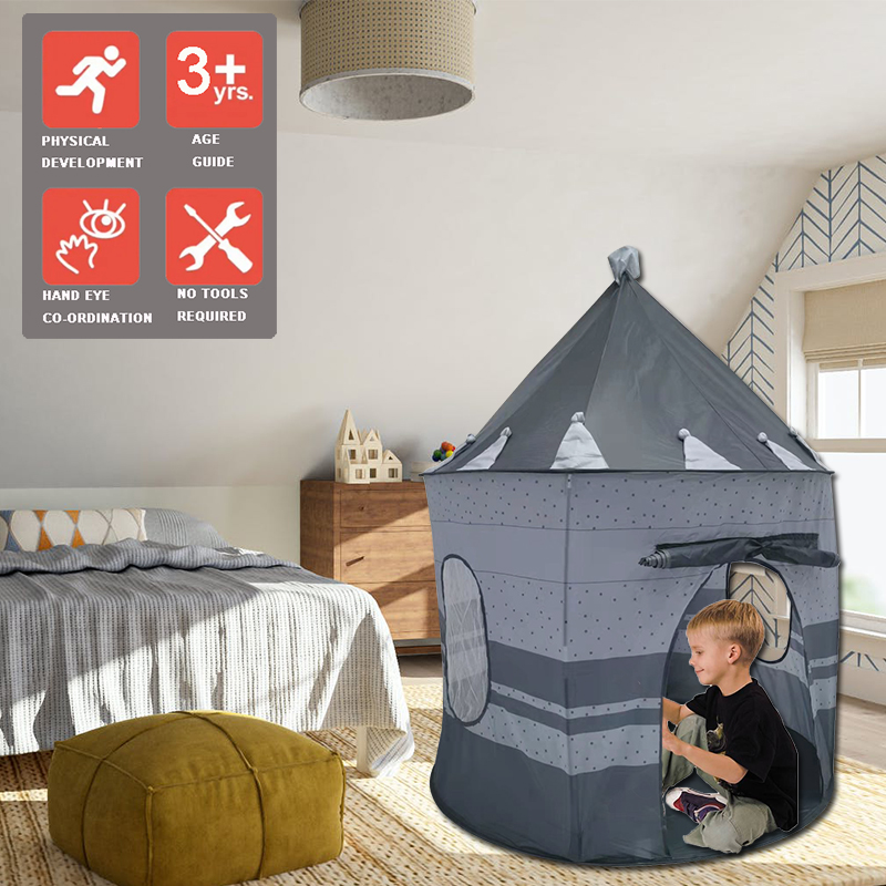 OEM design Kids Castle Tent Play House Toy Tent Grey Color With Carry Bag