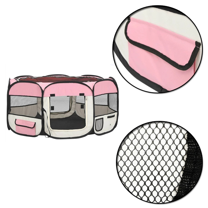 Large Pop Up Open Portable Pink Foldable Dog Playpen with Carrying Bag 