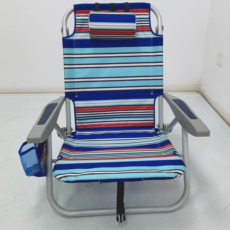 Portable Foldable Outdoor Stripe Backpack Beach Chair With Cooler Bag 