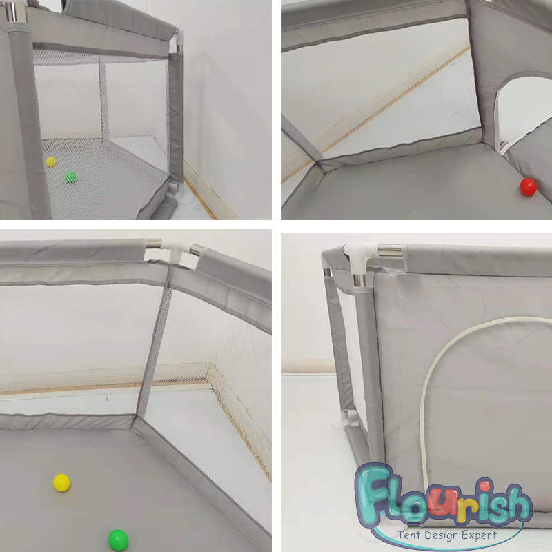 Grey Portable Playpen for Baby, Extra Large Hexagonal Design Play Yard, Fence Breathable Mesh Play Tent for Indoor and Outdoor