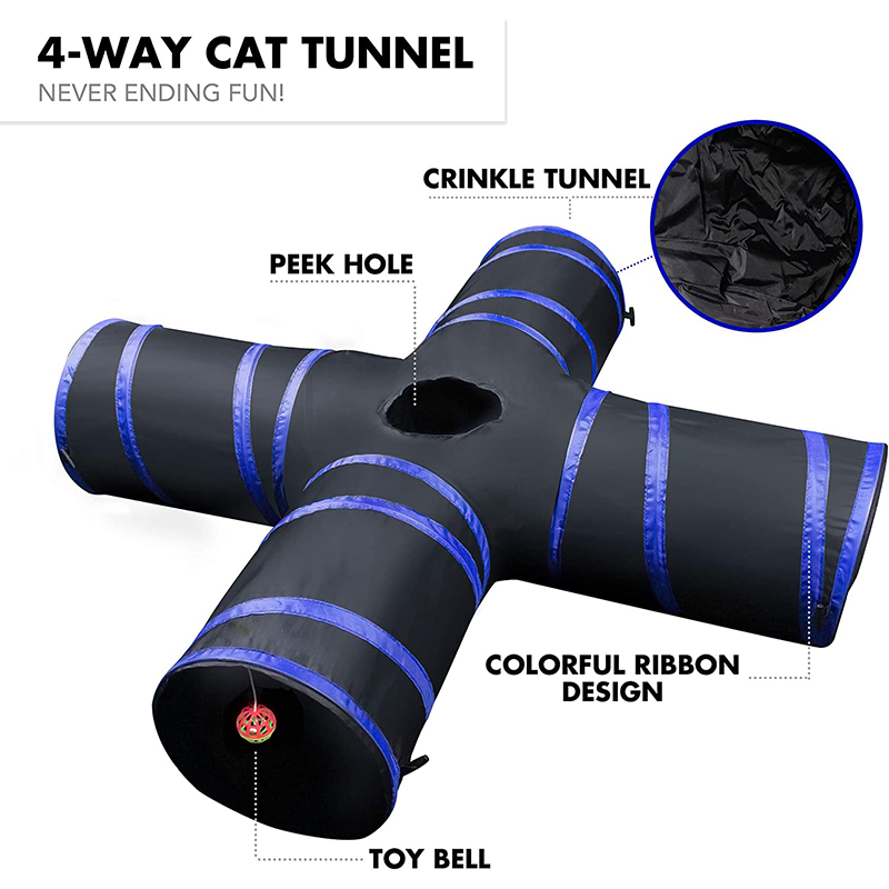 4 Way cat Tunnels toy ,Extensible Collapsible Cat Play Tent Interactive Toy, Cat House with Balls and Bells for Cat Kitten Kitty Rabbit Small Animal