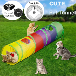 Rainbow Colorred Foldable Pet Tunnel With Dangling BellToy For Pet Cat Dogs