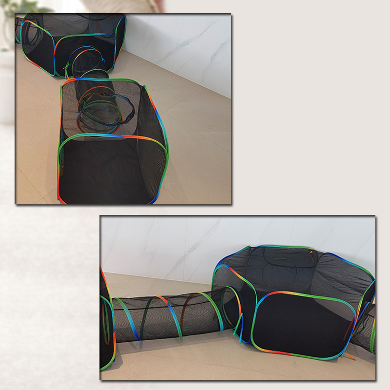 Set of 5 Outdoor Rainbow Cat Enclosures Pet Playground Kitty Small Animals Rabbit Guinea Pig Playpen Square Hexagon Tent with Tunnel