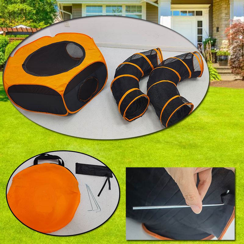 2 Pcs Orange Hexagon Tent with Circle Tunnel Ourdoor Playpen Playground for Kittens Small Animals Rabbit Guinea Pig