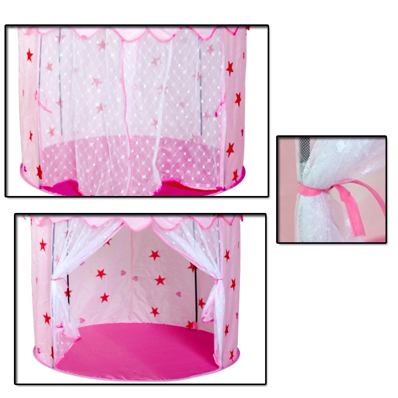 Pink Kids Princess Castle Tent With Star And Mesh Door