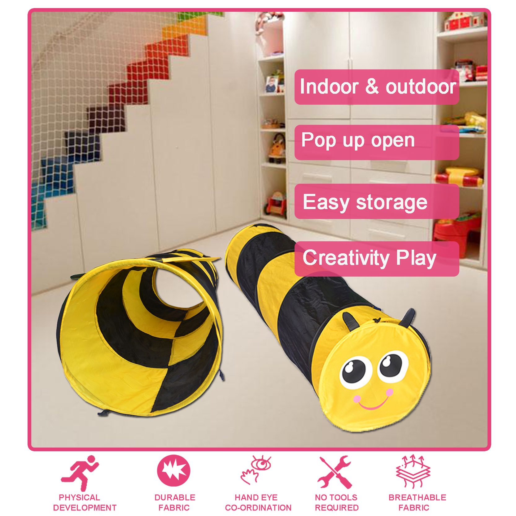 Bee Design Easy Folding Pop Up Tent Use For Outdoor Indoor Game Crawling Tunnel Crawl Tube