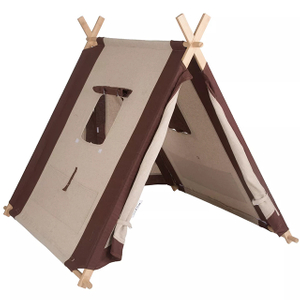 Brown Cotton Canvas Cover, Wooden Pole, Kids Teepee Tent, With two window, Playhouse For Childs