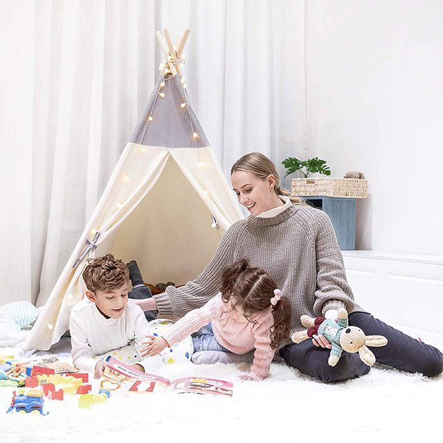 Amazon Cotton White Teepee Tent with Lighting Kids Playhouse, with Portable Carry Bag,Use For Indoor Outdoor