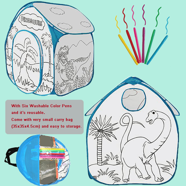 Dinos Pop Up Kids Play Tent For Boys Girls, DIY Print With Imagine, Gamehouse Use for Indoor Outdoor
