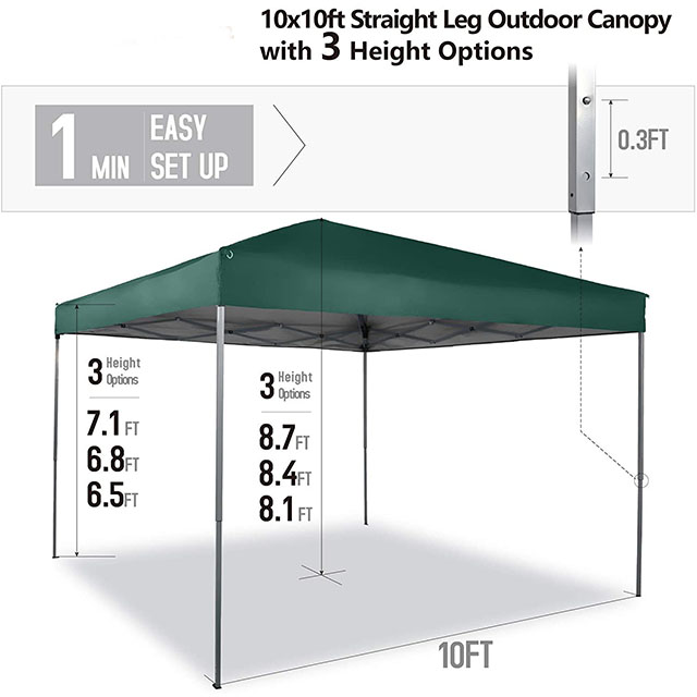 Green Outdoor 10' x 10' Pop Up Canopy Tent,Wheeled Bag Camping Garden Pavilion Pop Up Gazebo Canopy