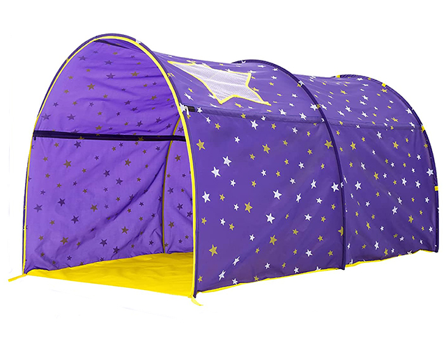 Pop Up Portable Frame Purple Grow in The Dark Stars Bed Canopy Dream Kids Play Tents Privacy Playhouse Space For Boys Girls Toddlers