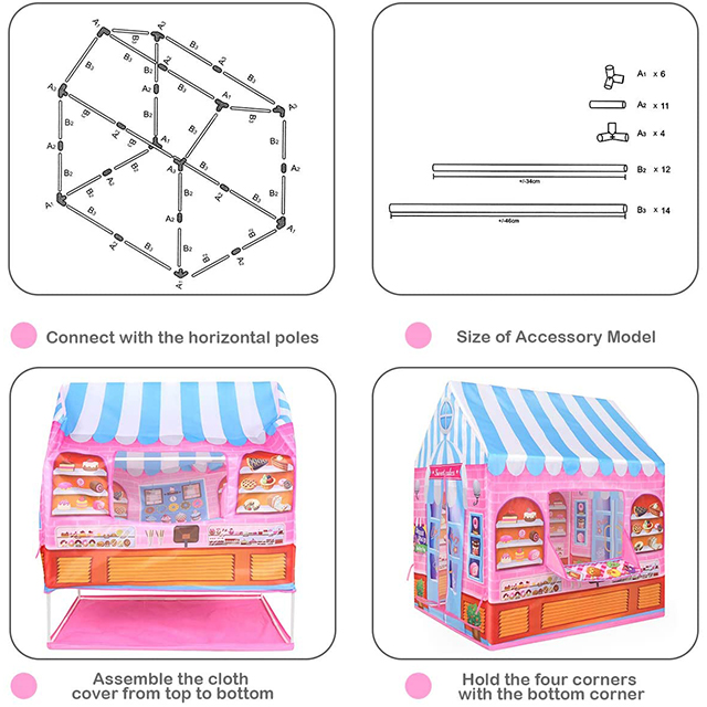 Pink Dessert Playhouse for Kids Tent,Castle Play House for 1-6 Year Old Children Boys Girls Baby Indoor Outdoor Gifts Toys