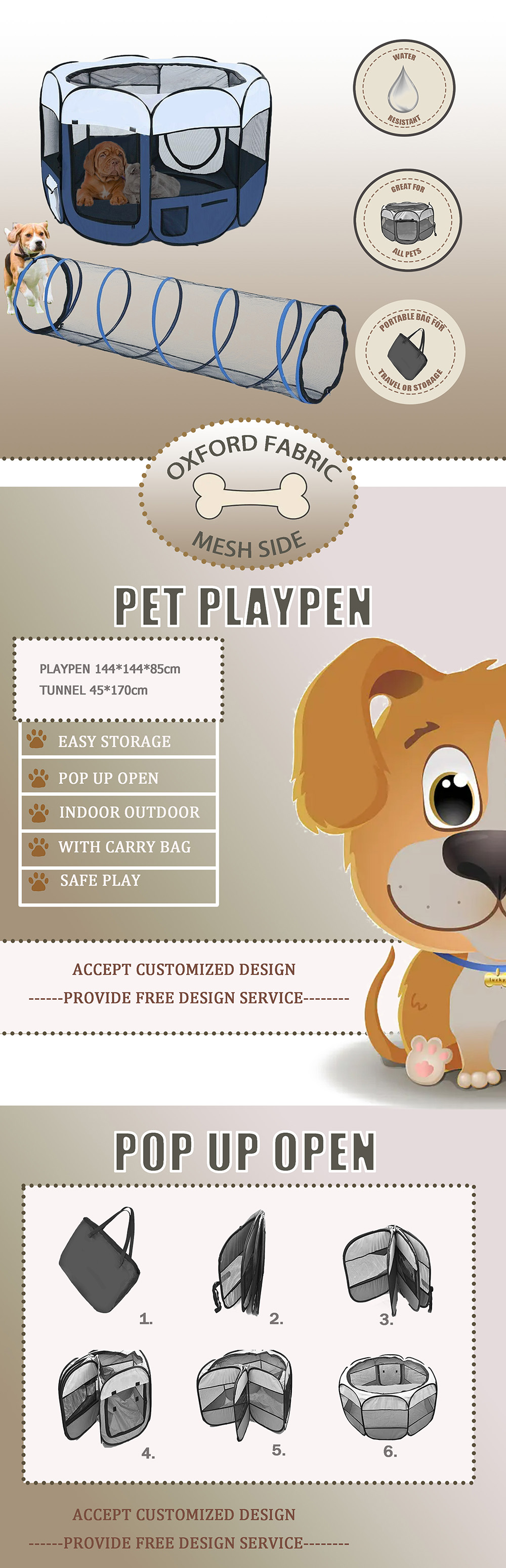 Dog playpen with tunnel