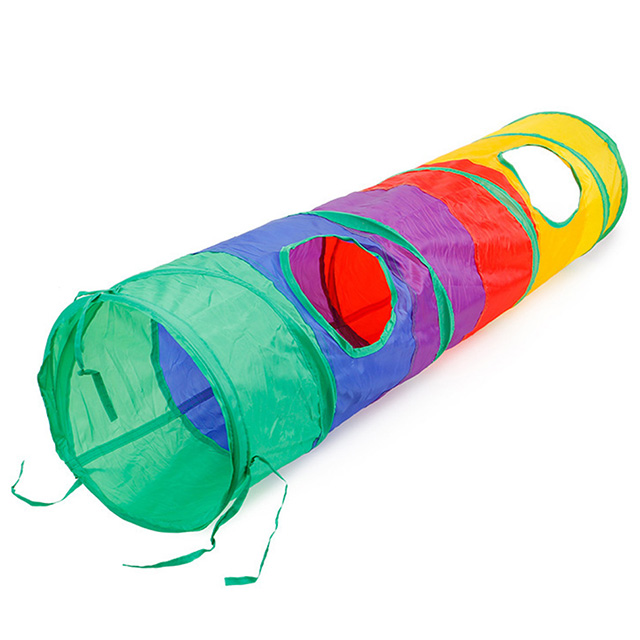 Rainbow Colorred Foldable Pet Tunnel With Dangling BellToy For Pet Cat Dogs