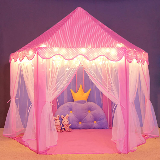 Pink Large Princess Castle Play Tent Playhouse with Star Lights Toys for Girls Kids Children Indoor Games 