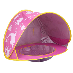 Pink Baby Beach Tent with Pool, Pop Up Unique Ocean World Baby Tent,50+ UPF UV Protection Outdoor Tent for Aged 0-4 Baby Kids 