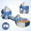 Blue with star Foldable Pop Up 3 In 1 Kids Rocket Playhouse use for Indoor Outdoor ,Rocket Ball Pit Tent with Crawling Tunnel 