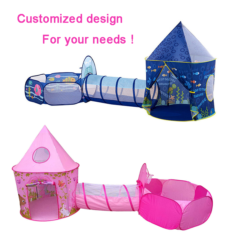 3 in 1 Pink Kids Foldable Indoor Pop Up Play Tent 3pc Combo Set Castle Play House Child Toy Tents