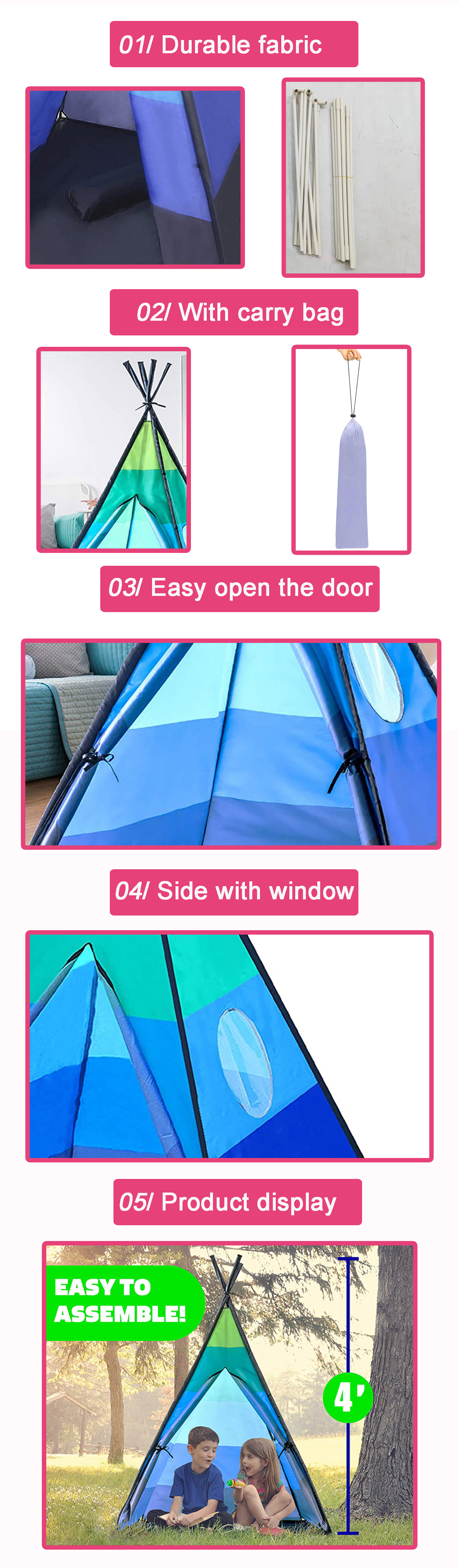 blue stripe play teepee