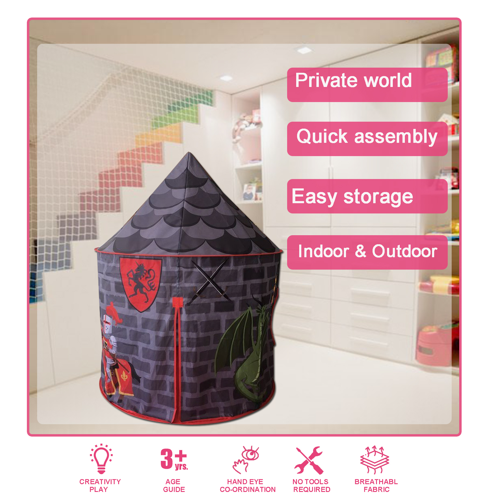 grey kids castle tent
