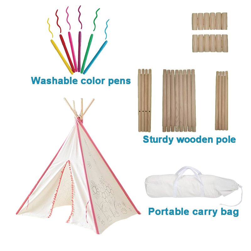 Cute Kids Painting Teepee Tent For Girls Boys Use Indoor Outdoor