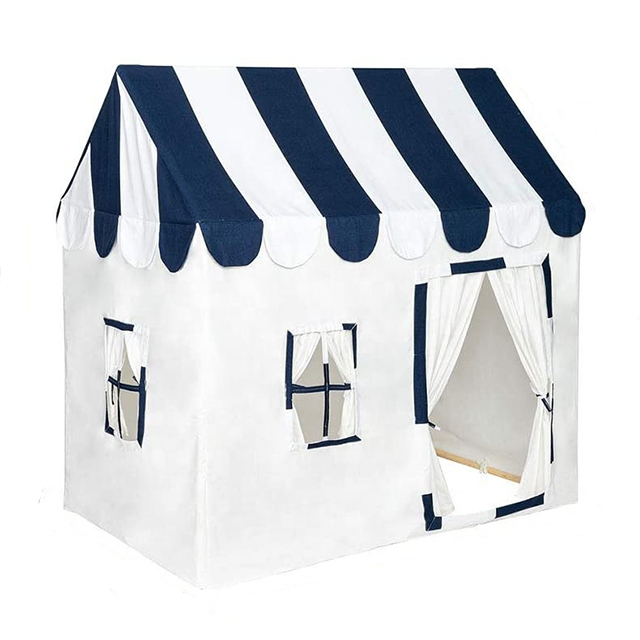 Black Stripe Canvas Cotton Cover Wooden Pole Kids Play House Tent