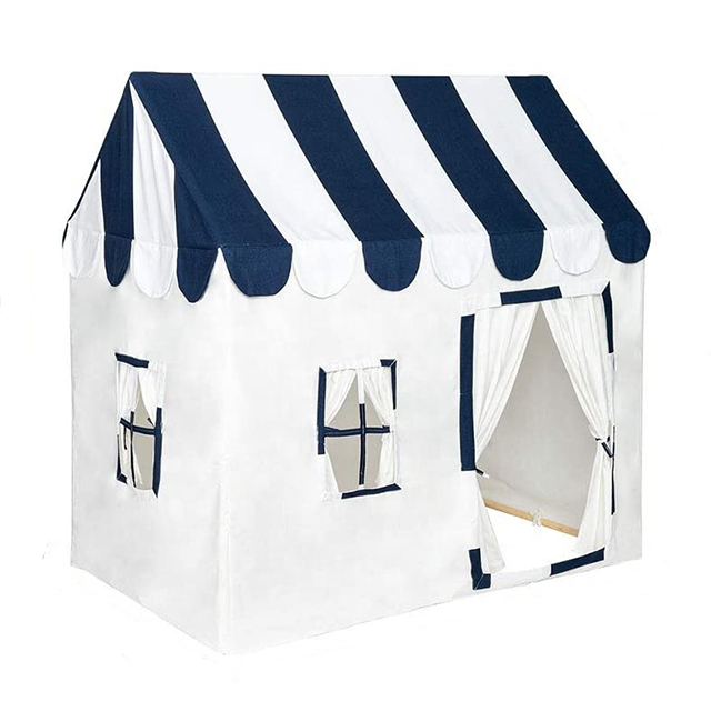 Black Stripe Canvas Cotton Cover Wooden Pole Kids Play House Tent