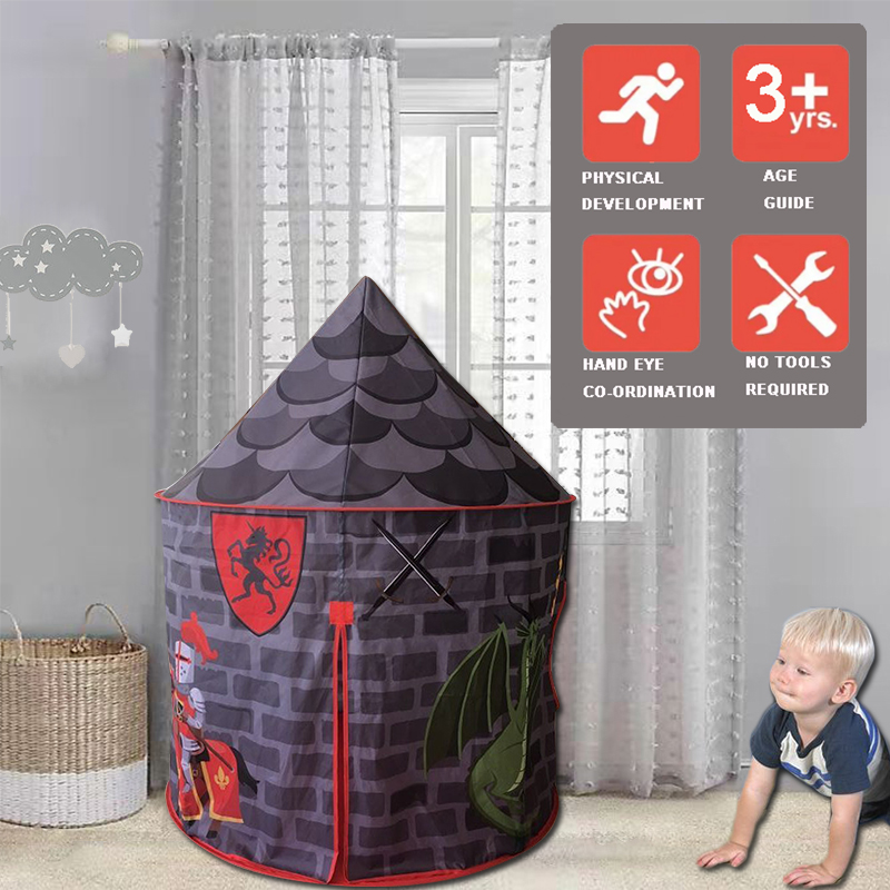 Gray Nice Design Kids Castle Tent With Portable Carry Bag Use Home Yard Easy Assemble