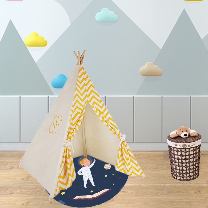 Yellow wave stripe Teepee Kids Play Indian Tent House Canvas Children Indoor Wigwam Playhouse for Indoor Play Deco